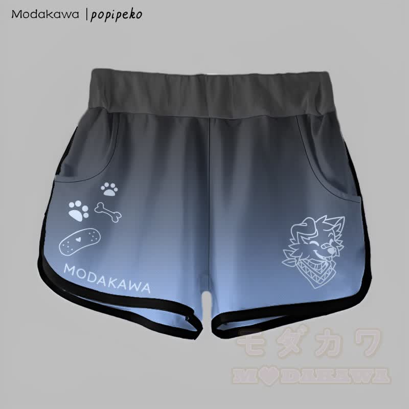 MODAKAWA X popipeko Gradient Smiling Puppy Graphic Shorts - Schwarz & Blau - 5XL - image 3