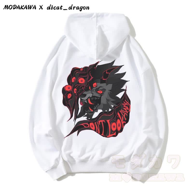 DON'T LOOK AWAY Kapuzenpullover mit mehräugigem Brülllöwen-Grafik - Weiß - 5XL - image 4