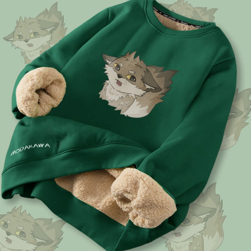 MODAKAWA Sweatshirt mit grauem Fuchs-Motiv und Fleece-Futter - Green - 2XL - image 4