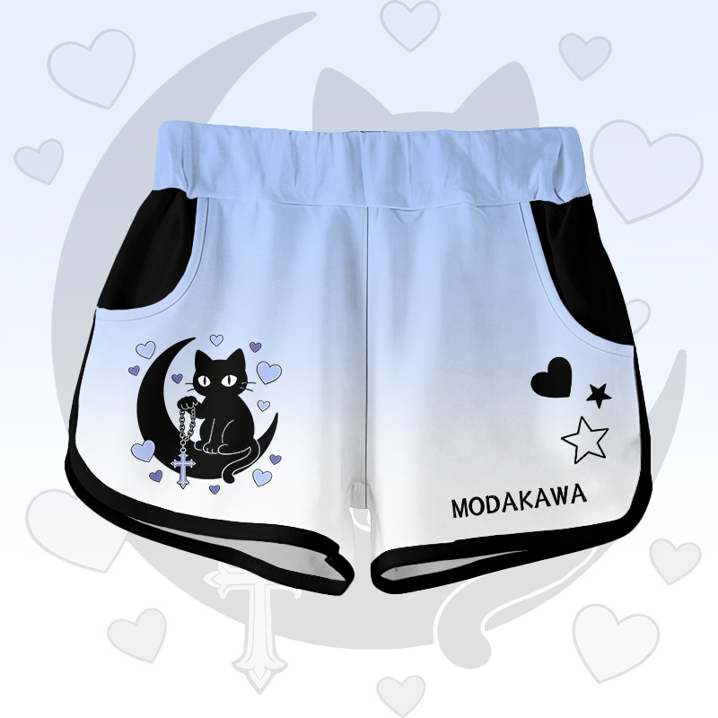 Astrologie Schwarze Katze Grafik Modakawa Shorts - Blue - 5XL - image 7