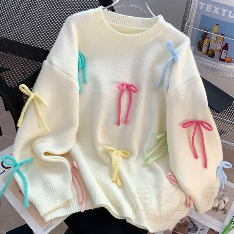 Zweiteiliges Set aus buntem, übergroßem Strickpullover mit Rundhalsausschnitt und passendem Lagenrock mit Schleife - Weißes Oberteil - 2XL - image 7