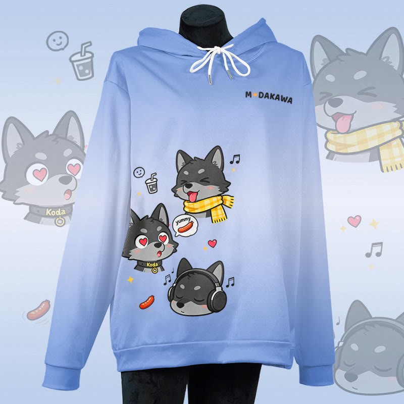 MODAKAWA Pullover-Hoodie mit verspieltem Koda-Welpen-Grafikprint und Farbverlauf - Blue - 6XL - image 4