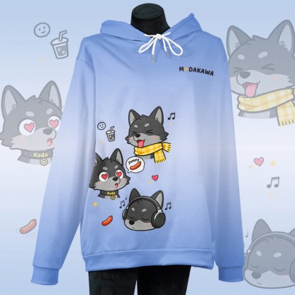 MODAKAWA Pullover-Hoodie mit verspieltem Koda-Welpen-Grafikprint und Farbverlauf - Blue - 6XL - image 4