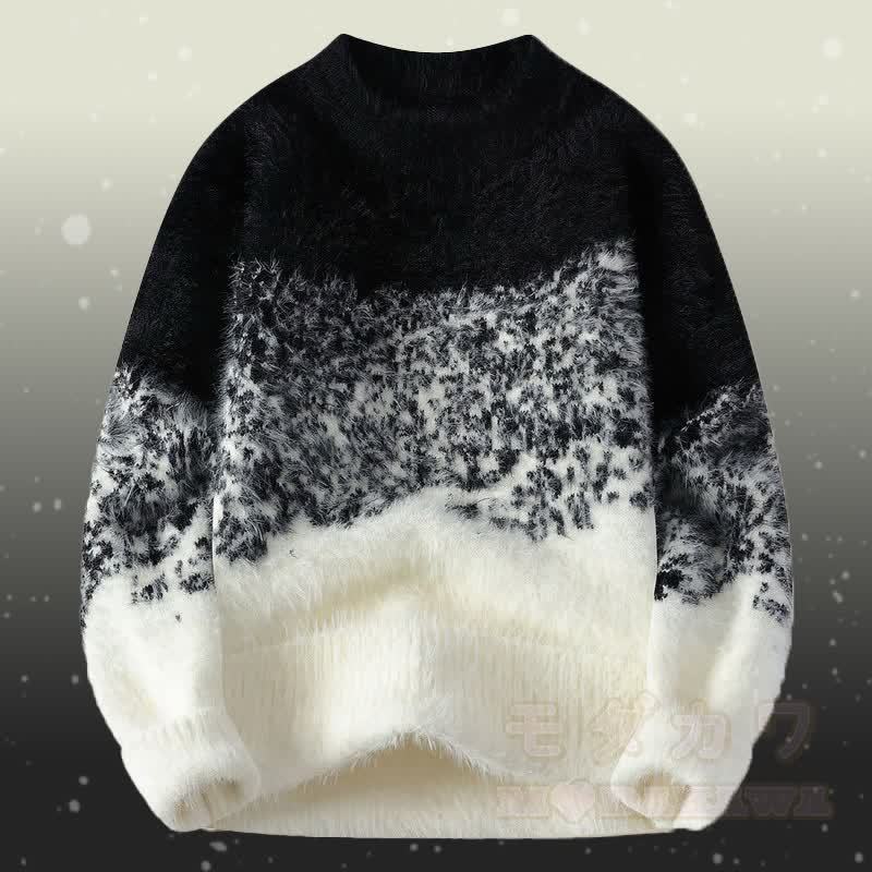 Zweiteiler: Farbverlauf-Strickpullover mit flauschigem Unterrock und Jeans - Schwarzer Pullover - 2XL - image 6