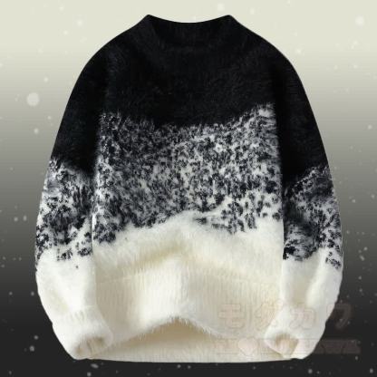 Zweiteiler: Farbverlauf-Strickpullover mit flauschigem Unterrock und Jeans - Schwarzer Pullover - 2XL - image 6