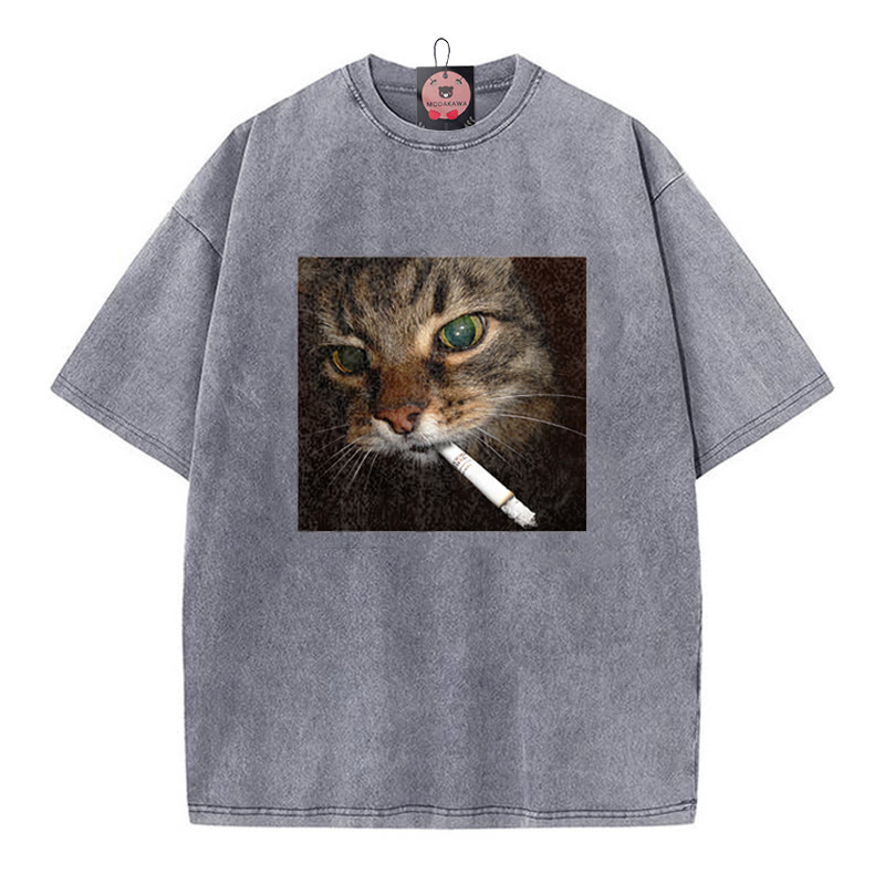 Unisex-T-Shirt mit Raucherkatzen-Motiv im Vintage-Stil - Grey - 5XL - image 4
