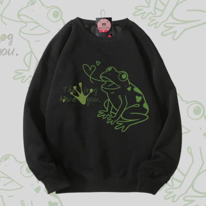 DER FROSCH LIEBT DICH Frosch-Grafik Unisex-Sweatshirt - Black - 5XL - image 4
