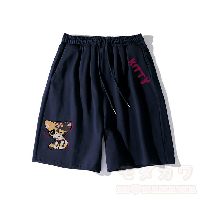 Sad Kitty Grafik Dunkle Ästhetische Shorts - Purpurblau - 5XL - image 6