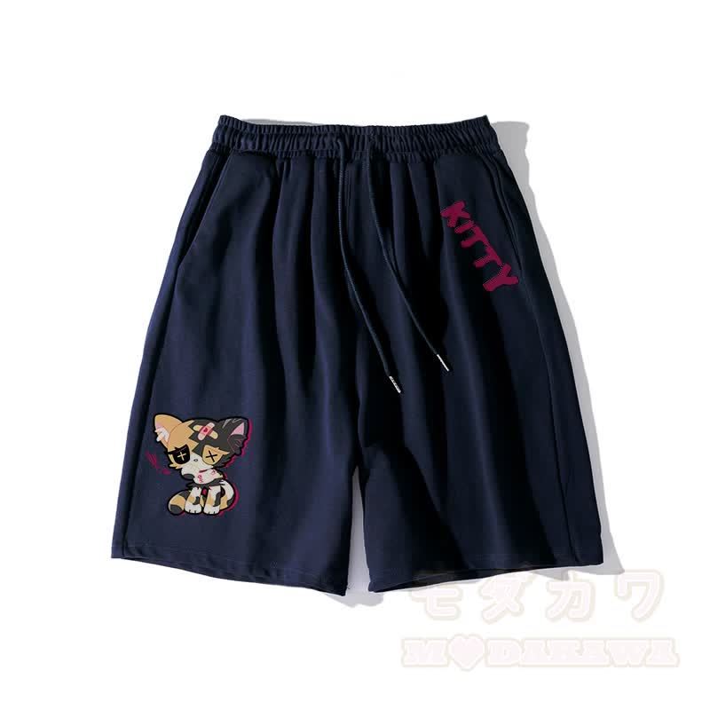 Sad Kitty Grafik Dunkle Ästhetische Shorts - Purpurblau - 5XL - image 6
