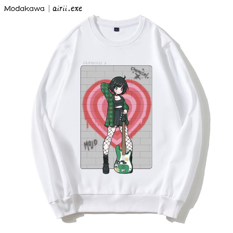 MODAKAWA X airii.exe CHEMICAL Sweatshirt mit Rundhalsausschnitt und Buchstabendruck „Gitarrenmädchen“ - White - 5XL - image 4