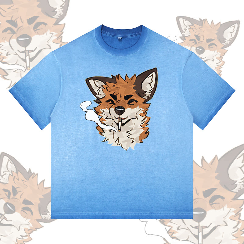 MODAKAWA X atka Fox Wants Meat Grafik-T-Shirt aus 100 % Baumwolle mit Farbverlauf - Blue - 5XL - image 3