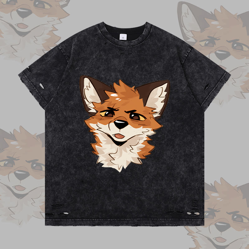 MODAKAWA X atka Squinty Fox Graphic Ripped T-Shirt - Black - 2XL - image 4