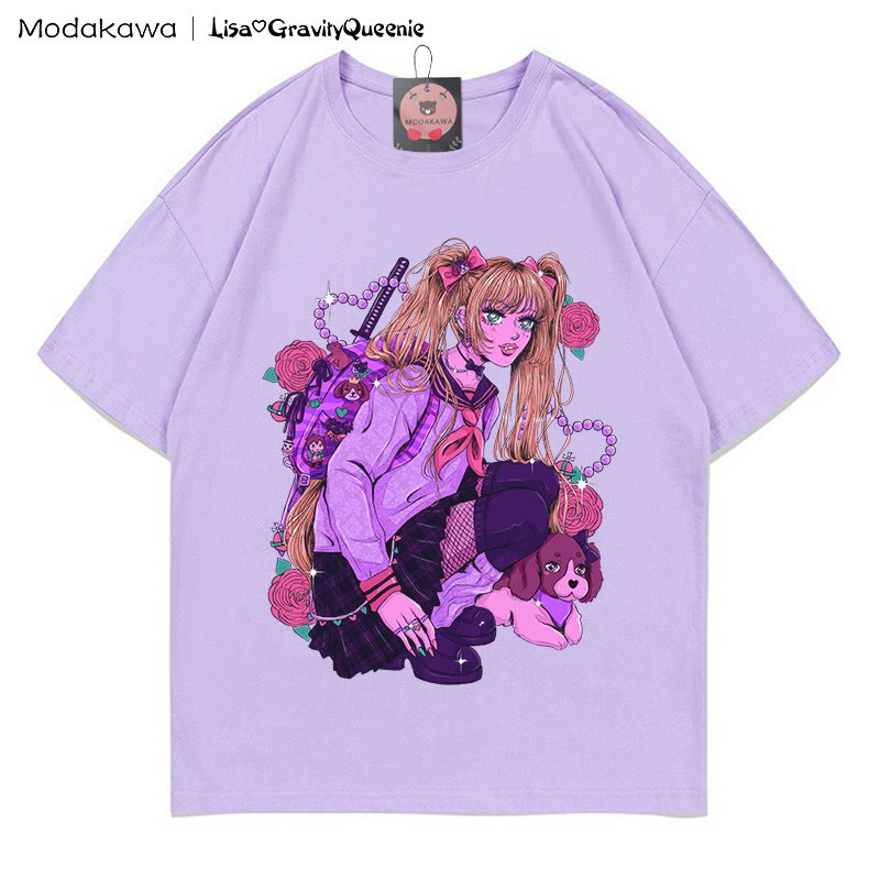 Retro Punk Girl Grafik T-Shirt - Lila - 5XL - image 4