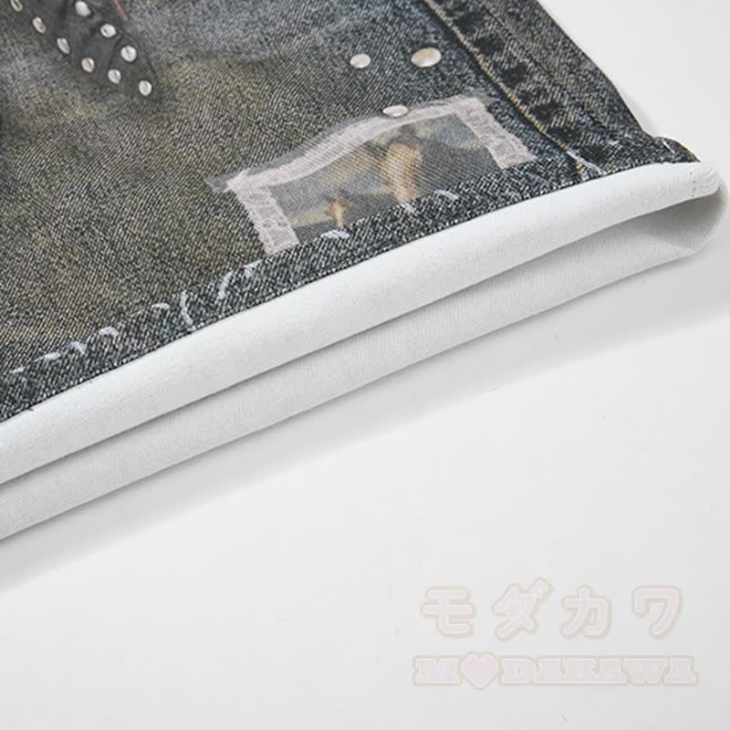 Zweiteiliges Set: Niedliches T-Shirt mit Katzen- und Sternenprint, bedruckte Jeansshorts und passendes Dekor-Dekor-Set - image 10