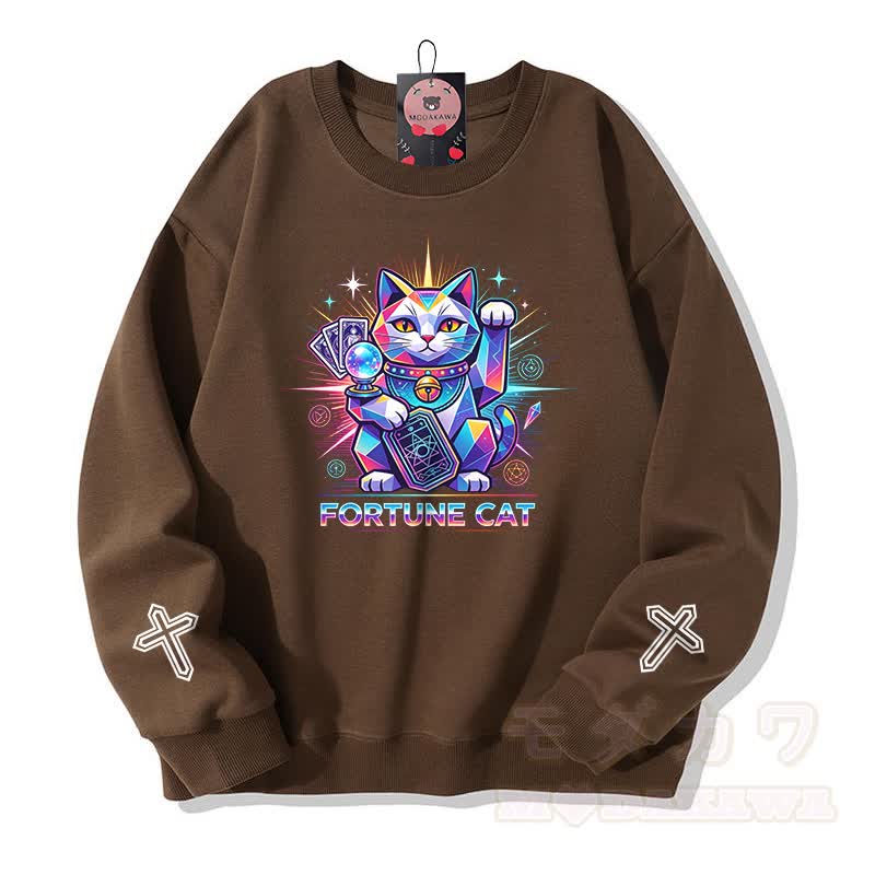 FORTUNE CAT Tarot Kreuz Grafik Modakawa Sweatshirt - Braun - 5XL - image 5