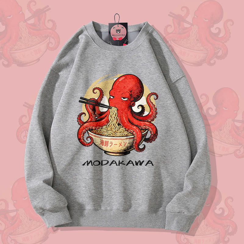MODAKAWA Unisex-Sweatshirt mit Oktopus-Ramen-Motiv - Grey - 5XL - image 3