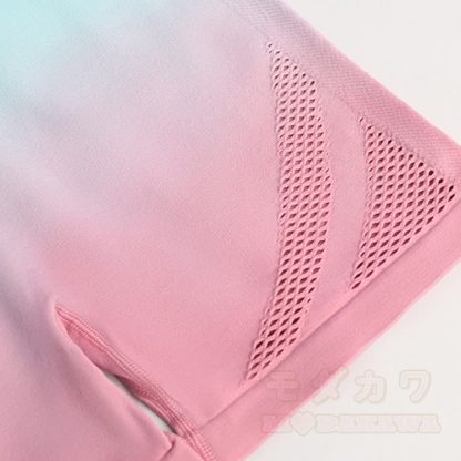 Zweiteiliges Set: Sporttop mit Farbverlauf und asymmetrischer Schulterpartie, Shorts und Top mit Farbverlauf - image 6