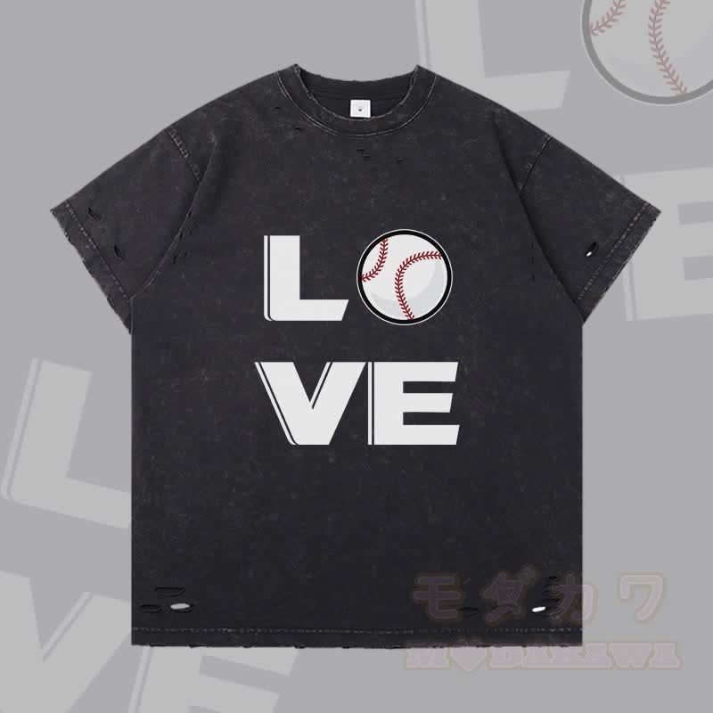 MODAKAWA LOVE Baseball Grafik Zerrissenes T-Shirt - Schwarz - 2XL - image 3