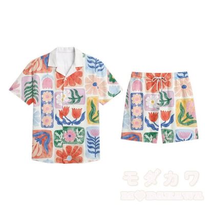 Bedrucktes Modakawa Hemd & Shorts Urlaubsset - Pink D - 5XL - image 16