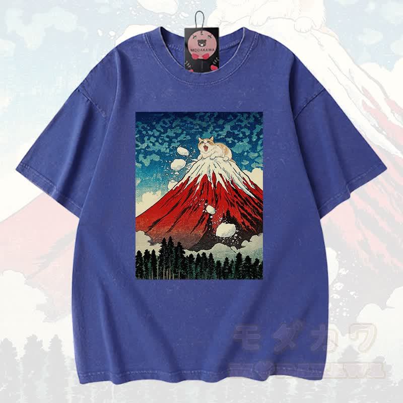 MODAKAWA Volcano Anime Grafik Vintage Washed 100% Baumwolle T-Shirt - Blau - 3XL - image 8