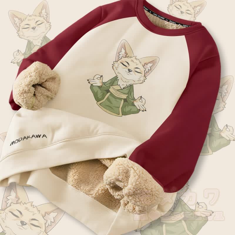 MODAKAWA Zen Fox Grafik Fleecegefüttertes Sweatshirt - Weinrot & Aprikose - 2XL - image 3