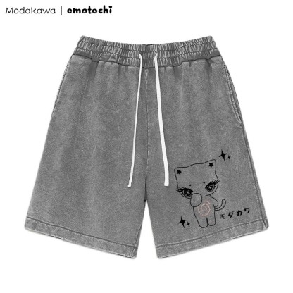 Shorts mit verwaschenem Vintage-Print von Kitty Star - Grau - 3XL - image 3
