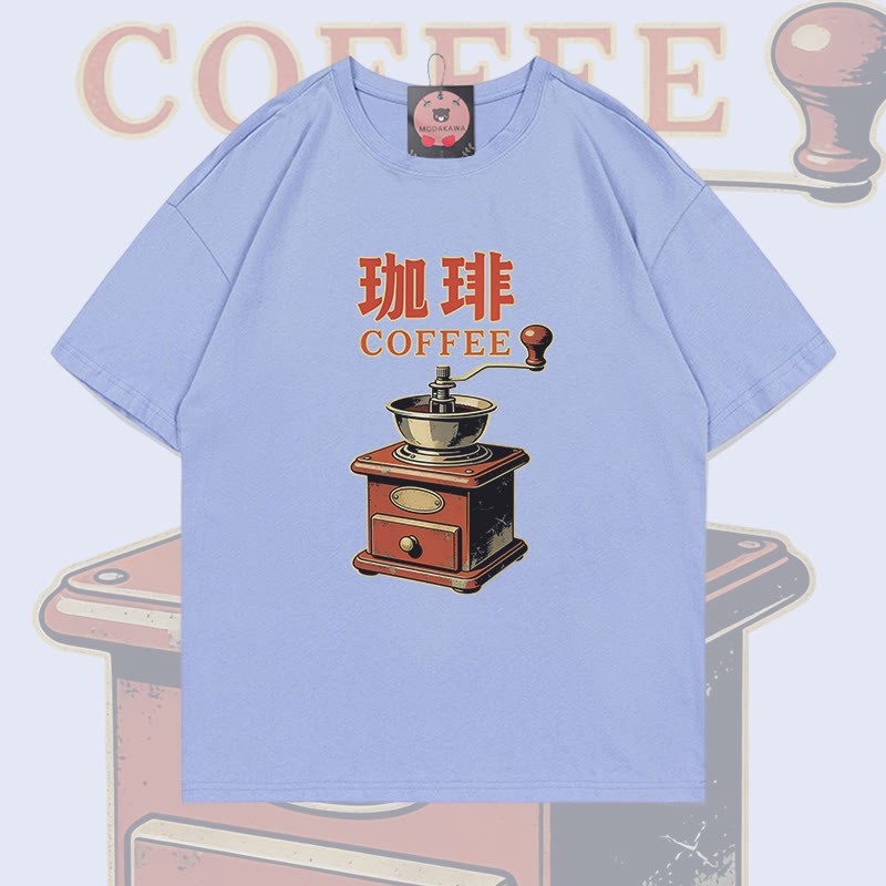Modakawa T-Shirt mit Kaffeemühlenmotiv aus 100 % Baumwolle - Dusty Blue - 5XL - image 4