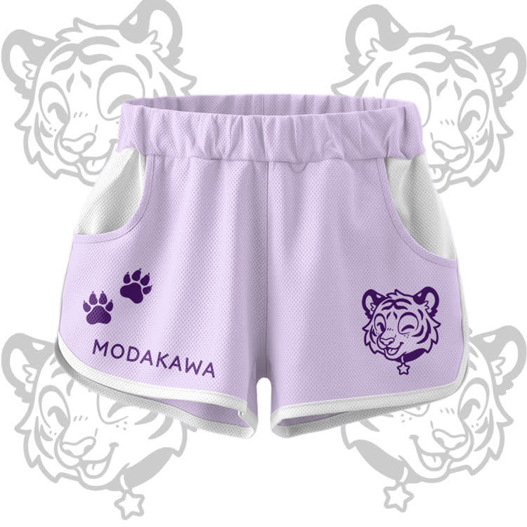 Happy Tiger Grafik Crop Tank Sport Top Shorts Bikini Modakawa passendes Outfit - Purple Shorts - 5XL - image 8