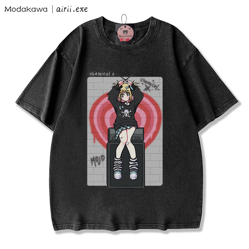 MODAKAWA X airii.exe CHEMICAL Girl Letter Print Vintage Washed 100% Baumwolle Modakawa T-Shirt - Black - 3XL - image 4