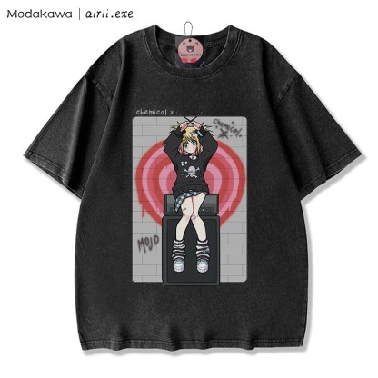 MODAKAWA X airii.exe CHEMICAL Girl Letter Print Vintage Washed 100% Baumwolle Modakawa T-Shirt - Black - 3XL - image 4