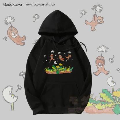 MODAKAWA X sumita_masataka Bären schwimmen mit Löwenzahn Grafik Fleecegefütterter Hoodie - Schwarz - 5XL - image 5