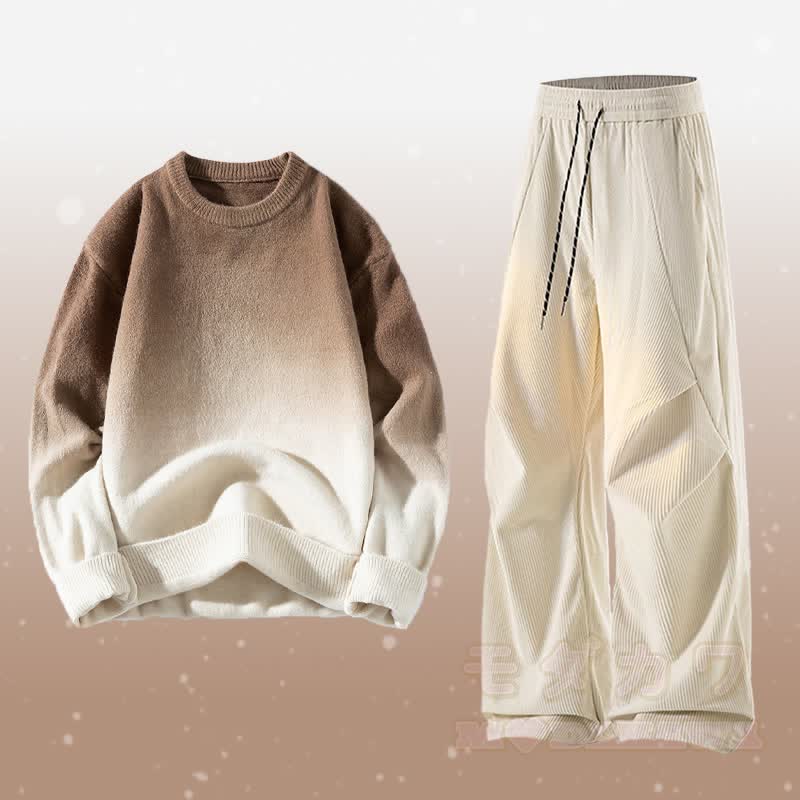 Zweiteiler: Strickpullover mit Farbverlauf und Cordhose - Satz C - 3XL - image 3