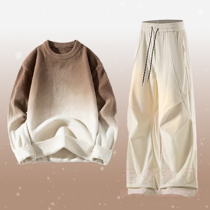 Zweiteiler: Strickpullover mit Farbverlauf und Cordhose - Satz C - 3XL - image 3