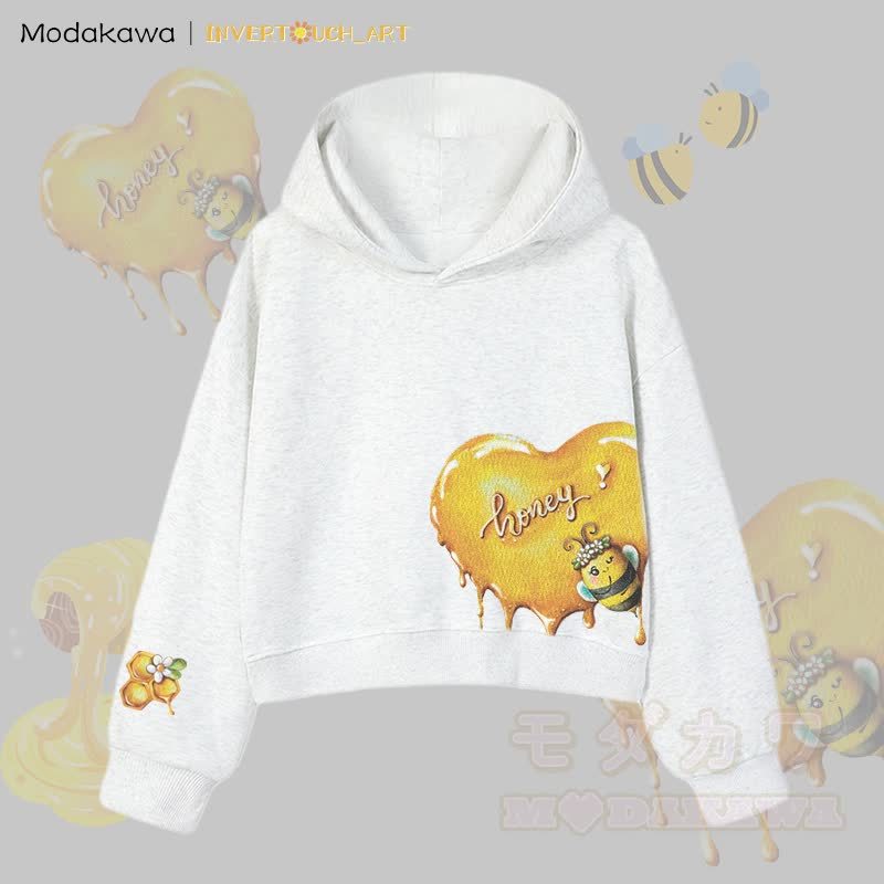 MODAKAWA X INVERTOUCH_ART Honigbienen-Grafik Modakawa Cropped Cotton Hoodie - Grau A - 3XL - image 13
