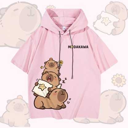 Capybara Stack Graphic Modakawa Kurzarm-Hoodie - Pink - 3XL - image 5
