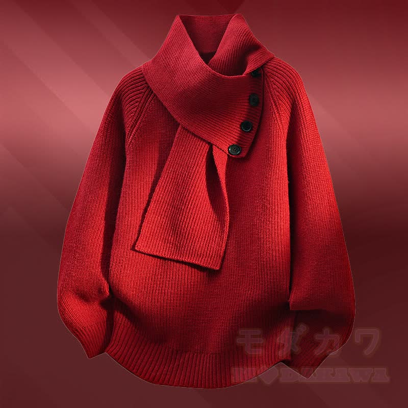 Zweiteiler: Strickpullover mit Fleecefutter und Jeans - Roter Pullover - 3XL - image 9