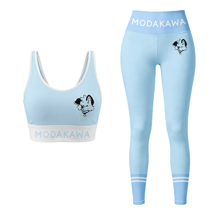 MODAKAWA X popipeko Puppy Graphic Sport-BH Top Leggings passendes Outfit - Blue Set - 5XL - image 14
