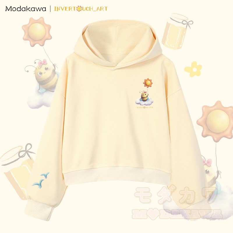 MODAKAWA X INVERTOUCH_ART Cloud Bee Graphic Modakawa Cropped Cotton Hoodie - Aprikose C - 3XL - image 3
