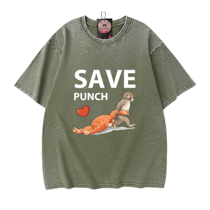 SAVE PUNCH Monkey Graphic Modakawa Unisex Vintage Washed T-Shirt - Green - 5XL - image 6