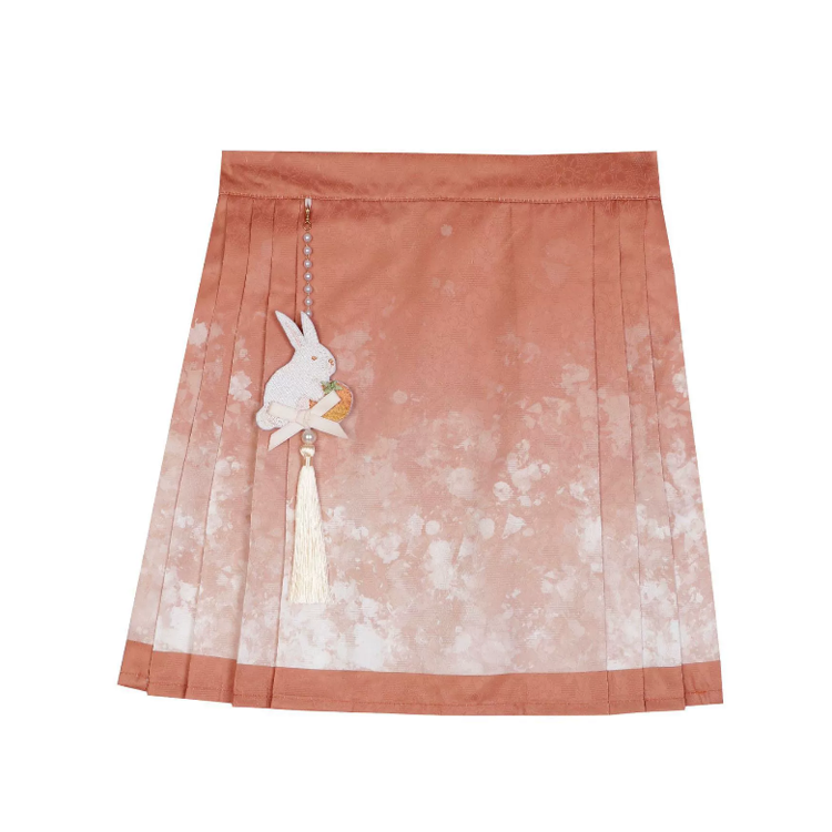 Oranger Hoodie mit Hasenmotiv und rosa Faltenminirock - Skirt【Single】 - L - image 3