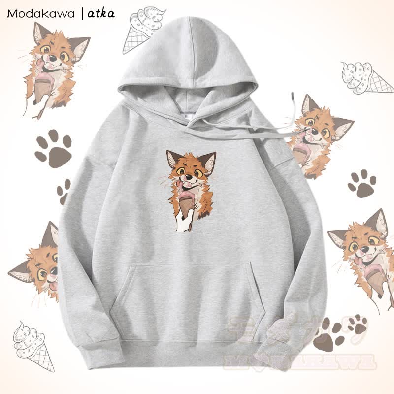 Kapuzenpullover mit Fleecefutter und Fuchs-Eiscreme-Grafik - Grau - 5XL - image 5