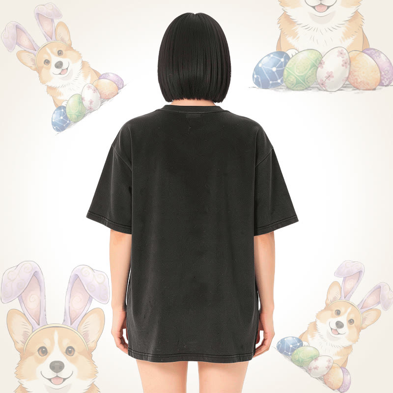 Modakawa Unisex Vintage Washed T-Shirt mit Ostereier-Welpen-Motiv - image 12