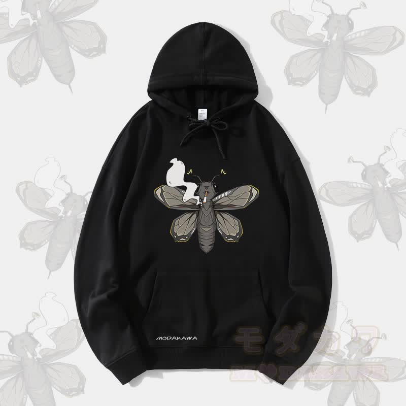 MODAKAWA Smoking Moth Grafik Streetwear Pullover Hoodie - Schwarz - 5XL - image 4