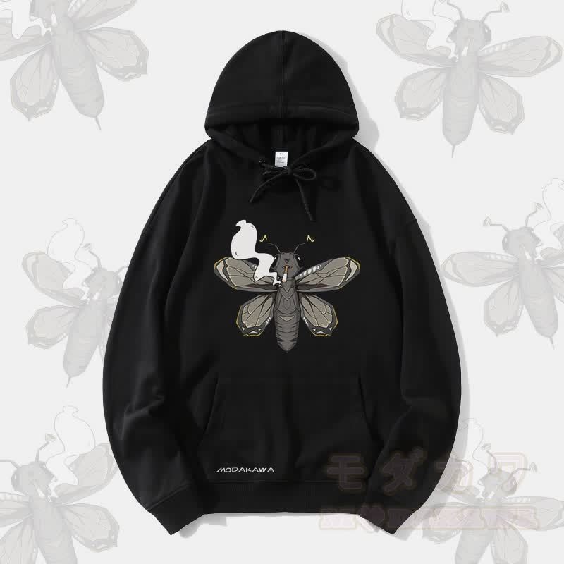 MODAKAWA Smoking Moth Grafik Streetwear Pullover Hoodie - Schwarz - 5XL - image 4