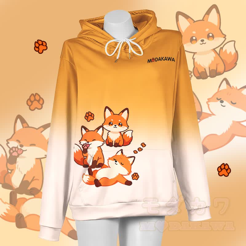 MODAKAWA Farbverlauf-Pullover-Hoodie mit niedlichem Fuchs-Motiv - Gelb & Weiß - 5XL - image 3