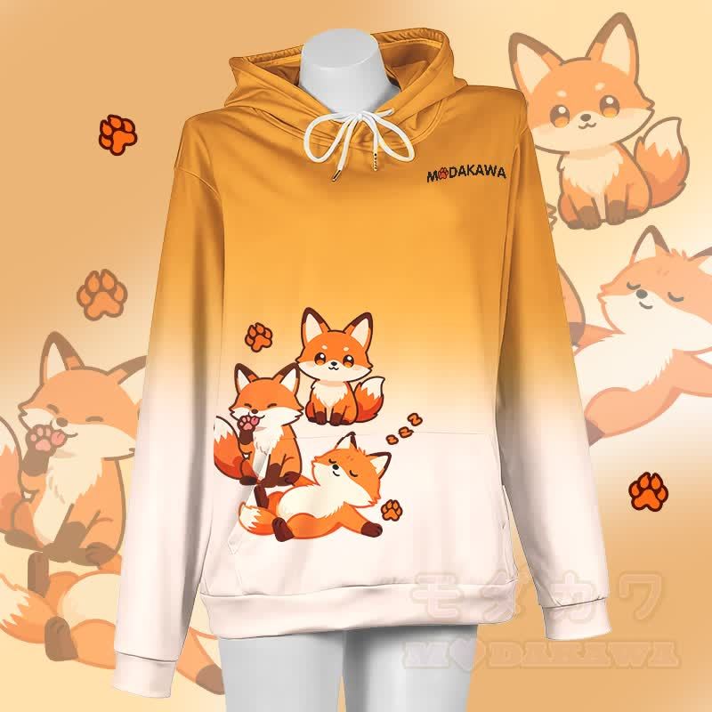 MODAKAWA Farbverlauf-Pullover-Hoodie mit niedlichem Fuchs-Motiv - Gelb & Weiß - 5XL - image 3