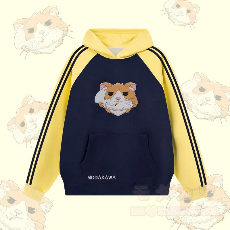 MODAKAWA Kapuzenpullover mit Raucherhamster-Grafik und Farben -Design, gefüttert mit Fleece - Purpurblau - 2XL - image 4