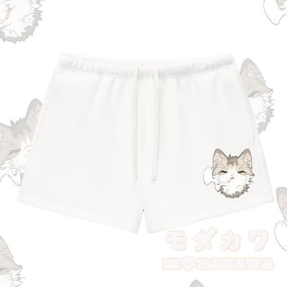 MODAKAWA Shorts mit Raucherkatzen-Motiv, dick gefüttert mit Fleece - Weiß - L - image 4