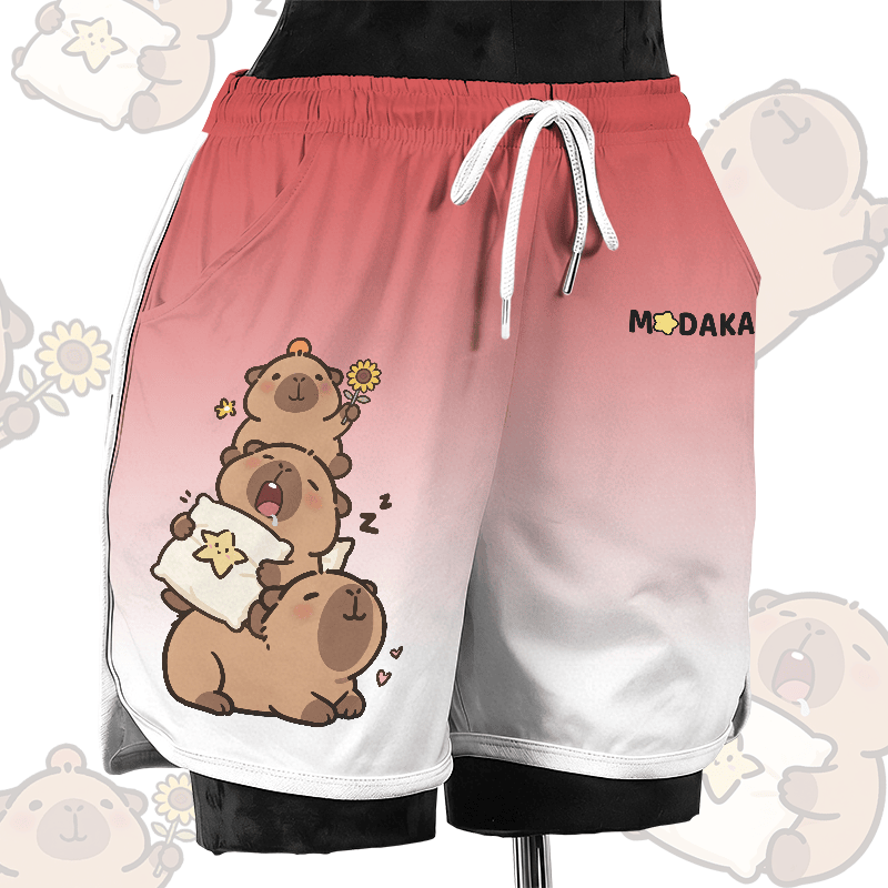 Modakawa Freizeitshorts mit niedlichem Capybara-Motiv - Red - 4XL - image 4