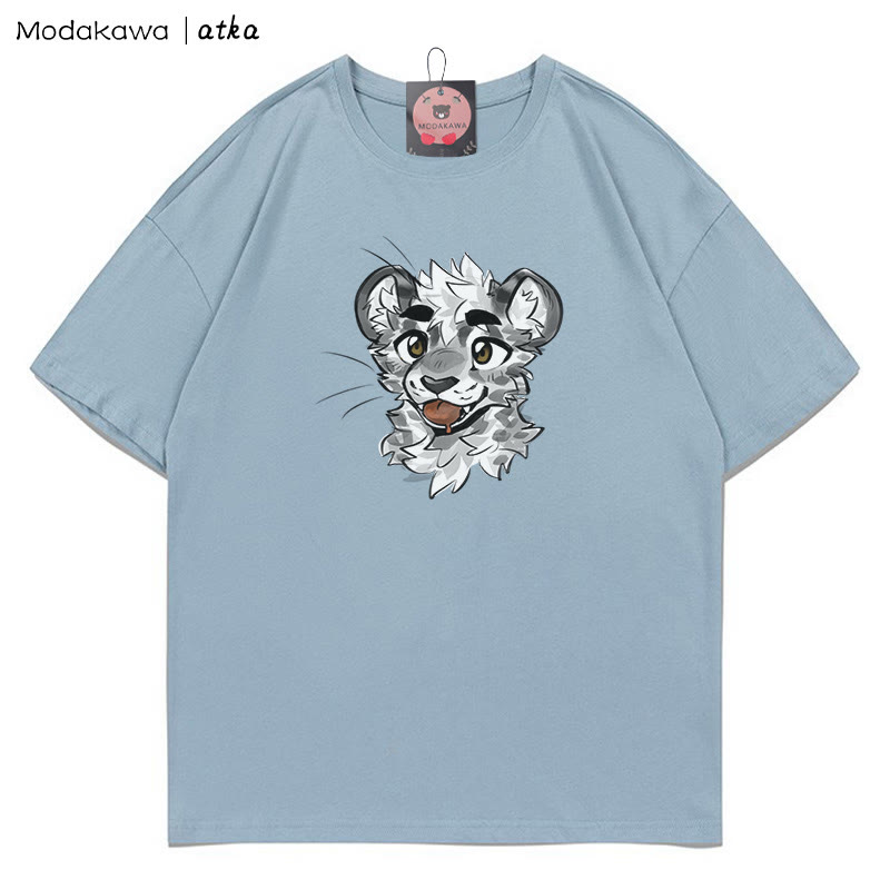 MODAKAWA X atka – T-Shirt mit frechem Tigergesicht und Grafik - Dusty Blue - 5XL - image 7